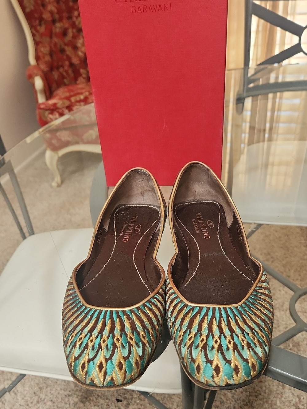 Valentino Garavani Turquoise and Gold Patterned Women’s Flats